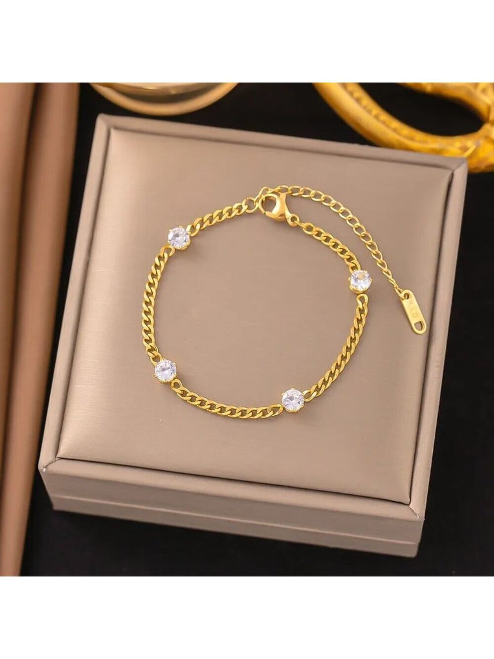 18K Gold Plated Stainless Steel Zircon Chain Bracelet – Waterproof